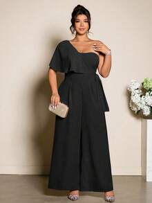 Cravure Bộ jumpsuit nữ cỡ lớn kiểu dáng thanh lịch, buộc eo và có dây, thích hợp cho các buổi đi chơi, đi làm và hẹn hò. - màu đen - Xem 3