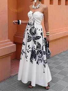 Selianne Đầm cổ yếm in họa tiết dành cho nữ, thích hợp mặc hàng ngày, đi nghỉ mát và hẹn hò, mùa xuân/hè. - Nhiều màu - Xem 1