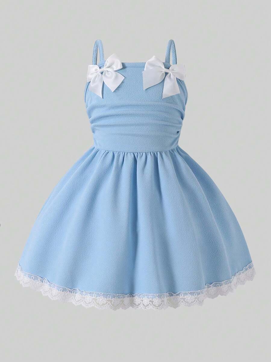 Elladie kids Toddler Girls Princess Dress, Blue Lace Ruffle Formal Gown With Bows For Birthday Wedding Flower Girl Pageant Photo Shoot Holiday Party - Blue - View 1