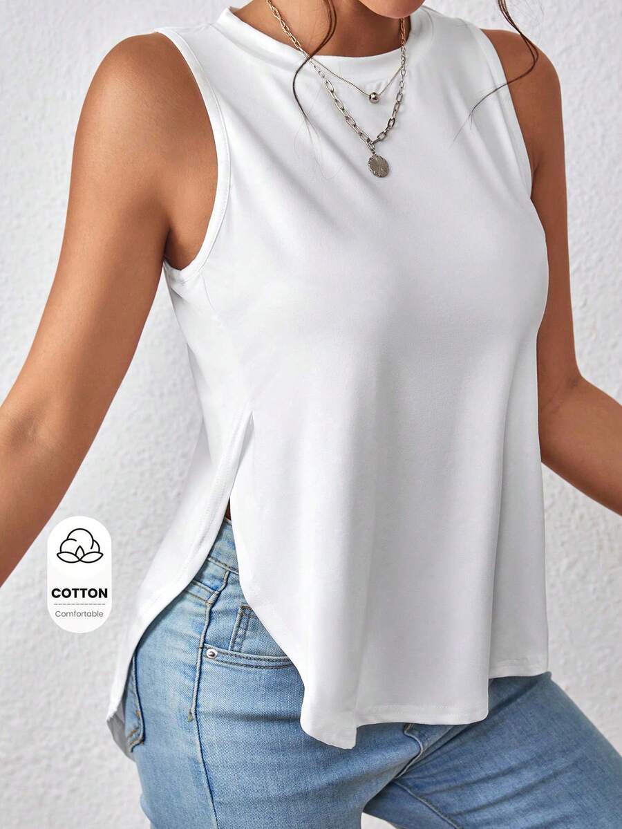 BamGleam Áo tank top nữ đơn sắc tối giản, phong cách thường ngày. - trắng - Xem 1