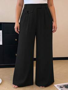 Franclia Plus Size Casual Solid Color High Waist Straight Leg Slimming Suit Pants Graduation,Back To School,Teacher Outfits For Women Winter Fall Autumn - Black - View 3