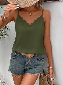 SHEIN Frenchy Regata listrada fina com acabamento em vieira - Verde Azeitona - Ver 4