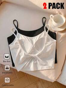 Comfortcana 2pcs/Set Women Seamless Backless Camisole Set, Bra-Free. Women Daily Casual Outfit - Multicolor - View 1