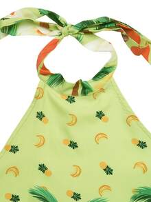 SHEIN Unity Boho Green Halter Neck Top With Tropical Print Woven Fabric ...