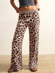 VARSIVA Pantalones deportivos anchos y sueltos con estampado de leopardo, estilo casual y elegante para mujer, otoño/invierno - Multicolor - Ver 2