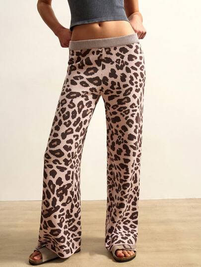 VARSIVA Women's Casual Chic Street Style Leopard Print Pattern Loose Wide-Leg Sweatpants, Autumn/Winter