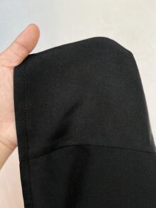 Rustia 大码女式纯色不对称金属扣休闲通勤百搭薄款西装外套 - 黑色 - 查看 8