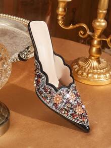 CUCCOO TILAWA Women's Fashion Party Pointed Toe Stiletto Heel Rhinestone Pumps For Christmas Valentine's Day - Black - View 3
