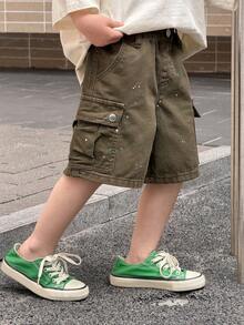 DAZY Young Boy Cargo Pocket Loose Casual Denim Shorts - Grey - View 6