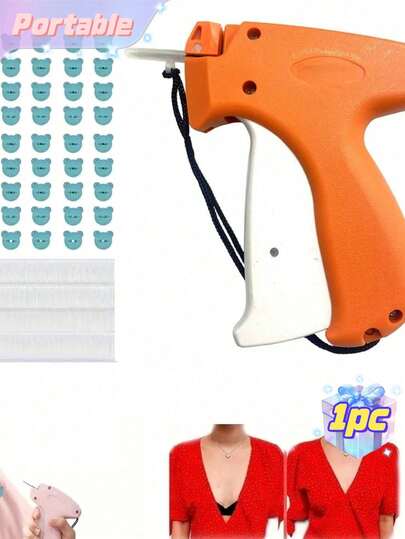 1 件迷你缝纫枪套装，带针、紧固件和纽扣的快速服装固定器，用于服装的通用标签枪，快速修复手持式快速缝纫枪，带存储功能，用于服装的微型缝纫枪+夜光熊扣 50+胶针 660，手持式快速缝纫枪软胶无针扣适用于服装修补和无痕床单固定