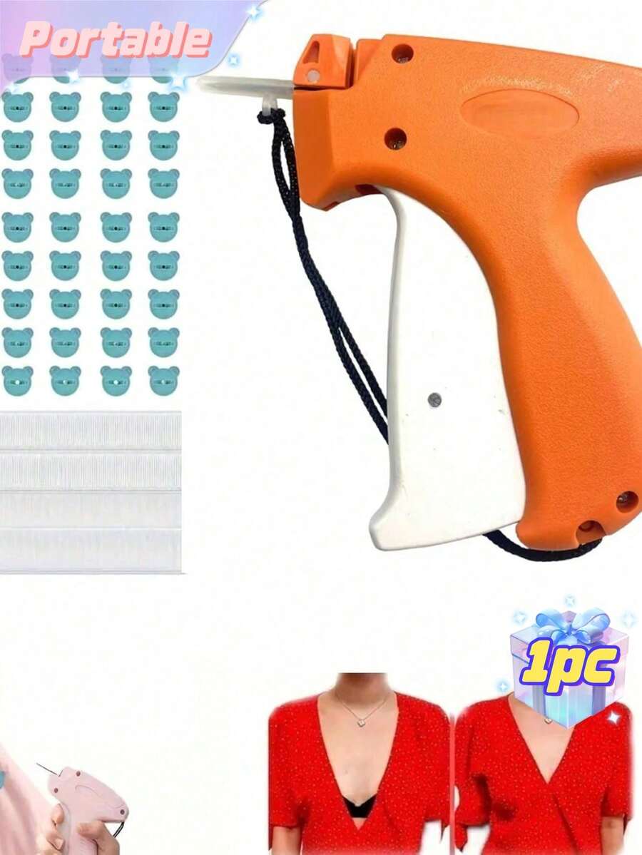 1pc Mini Stitch Gun Kit, Quick Clothing Fixer With Needles & Fasteners & Buttons, Generic Tagging Gun For Clothing, Quick Repair Handheld Quick Stitch Sewing Gun With Storage Function Micro Stitch Gun For Clothing+Luminous Bear Buckle 50+Glue Needle 660,Handheld Quick Sewing Gun Soft Glue Needle-Free Buckle Is Suitable For Clothing Repair And Traceless Bed Sheet Fixing - Orange - View 1