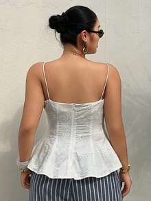 Dazy Plus Camiseta de encaje ajustada y elástica, color blanco versátil, para /verano - Blanco - Ver 8