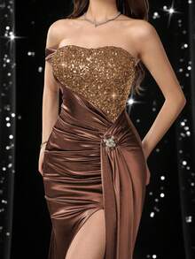 Đầm dạ hội trang trọng đính sequin dành cho nữ - màu nâu - Xem 4