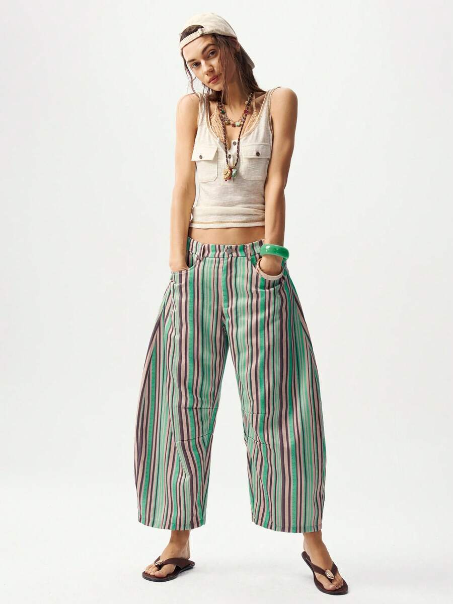 Bohemela 女士条纹口袋宽松休闲裤 - 彩色 - 查看 1