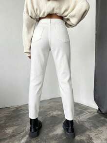EURMUSE 100%Cotton Slim Fit Denim Jeans With Slant Pockets - White - View 2