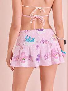 SHEIN X Care Bears 女士卡通印花A字裙 - 粉色 - 查看 2
