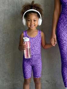 SHEIN This Purple Leopard Print Jumpsuit Is Made From Soft, Stretchy Fabric For Comfortable Movement. Perfect For Playtime And Casual Outings, Its Playful Pattern Adds A Fun Touch To Everyday Wear. - Lilac Purple - View 3