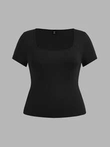 SHEIN EZwear 3件装加大码女式纯色短袖露脐休闲修身T恤，适合夏季基础款上衣，女式基础款T恤，3件装上衣，女式短袖上衣，基础款上衣 - 彩色 - 查看 7