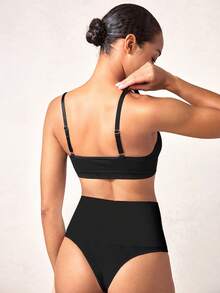 SHEIN 女士休闲色露背布质中度弹力文胸 - 黑色 - 查看 2