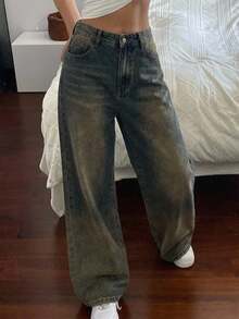 DAZY Solid Wide Leg Jeans,Baggy Jeans - Medium Wash - View 2