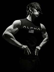 Manfinity Sport Corelite Áo ba lỗ thể thao in chữ và cờ phong cách bạn trai dành cho nam Áo tập luyện Áo tập luyện Áo tập thể dục thoáng khí - màu đen - Xem 1