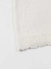 Franclia Casual White Short Length V-Neck Cardigan With Puff Sleeves Rib-Knit Semi-Sheer Design Cropped Cardigan Short Sleeve - White - View 7