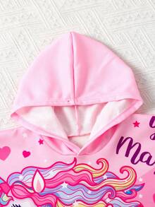 SHEIN 女婴可爱休闲粉色卡通图案连帽宽松沙滩罩衫，适合沙滩、游泳、度假 - 粉色 - 查看 2