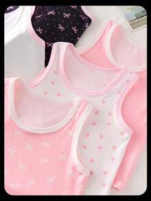 5件装女童蝴蝶爱心印花柔软基础款吊带背心，甜美简约森系风格，多色可选 - 彩色 - 查看 6