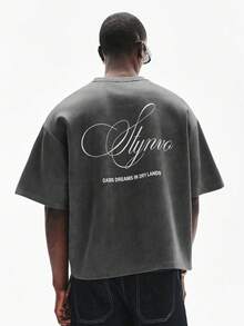 Men's Minimalist And Versatile Short-Sleeved T-Shirt With Round Neck And Letter Print - 黑與白 - 查看 4