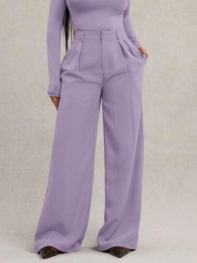 Radiana Quần ống rộng màu đen dáng suông tối giản dành cho nữ cỡ lớn, quần công sở, quần ống rộng màu đen, quần ống rộng cạp cao, quần tây đen, quần mùa xuân/hè.