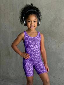 SHEIN This Purple Leopard Print Jumpsuit Is Made From Soft, Stretchy Fabric For Comfortable Movement. Perfect For Playtime And Casual Outings, Its Playful Pattern Adds A Fun Touch To Everyday Wear. - Lilac Purple - View 4
