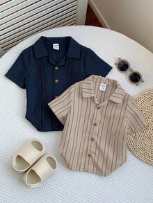 SHEIN 2件套男女宝宝休闲度假梭织短袖衬衫，春夏宝宝服装，短袖上衣 - 彩色 - 查看 5