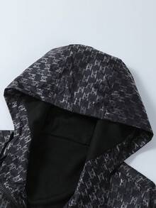 Manfinity CasualCool Men's Letter Print Long Sleeve Zip Front Hoodie Jacket Patterned Loose Fit Men Black Graphic Zipper Summer Windbreaker - Black - View 5