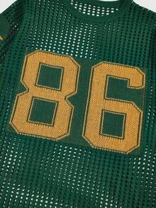 ROMWE MEN Street Life Older Kids' Street Style Jacquard Hollow-Out Knit Top - Dark Green - View 1