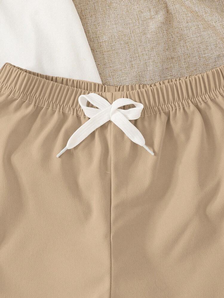 SHEIN Streecool Kids 2pcs/Set Boys' Summer Casual Short Sleeve T-Shirt And Shorts Set Boys Summer Outfit - Khaki - View 5