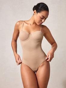 SHEIN Fashionable Elegant Cup Design Shapewear Jumpsuit - Apricot - View 7