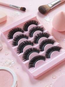 5 Paar Comic-Stil Falsche Wimpern Russisches Volumen Katzenaugen Flauschig Künstliches Nerz Fox Eye Natürlich DD Locken für Frauen Dramatischer Look Unverzichtbares Accessoire - Schwarz - Übersicht 2