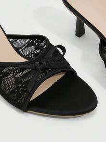 CUCCOO SZL Giày nữ cổ điển đơn giản thời trang, sandal cao gót nữ, lưới trang trí nơ, thoáng khí, thoải mái, gợi cảm. - màu đen - Xem 5