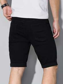 Manfinity Homme Men's Slim Fit Casual Denim Shorts, Summer - Black - View 2