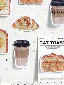 30pcs/Pack Cute Cartoon Bread And Coffee Design Creative Sticky Notes For Journaling And Memo, Stationery Back To School - Bread Coffee Good Weather - View 3