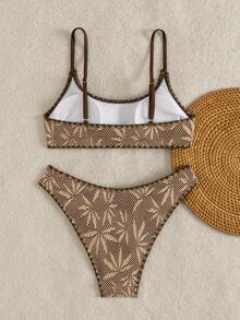 Costavie Women's Swimwear Set, Casual Vacation Double Strap Bikini Two Pieces, Shell Trim Sexy & Elegant Female Swimwear - Coffee Brown - View 4