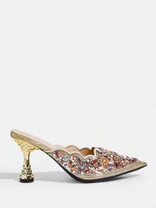 CUCCOO TILAWA Women's Fashion Party Pointed Toe Stiletto Heel Rhinestone Pumps For Christmas Valentine's Day - Gold - View 2