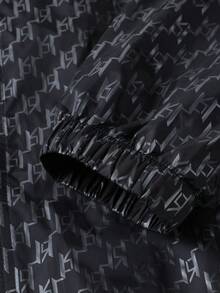 Manfinity CasualCool Men's Letter Print Long Sleeve Zip Front Hoodie Jacket Patterned Loose Fit Men Black Graphic Zipper Summer Windbreaker - Black - View 7