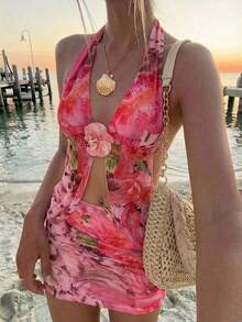 Aloruh 女士3D立体花卉装饰系带时尚约会派对迷你连衣裙 夏季夏季服装 沙滩装 女士沙滩度假装 度假装 女士波西米亚热带度假装 热带度假女士服装 花卉连衣裙 女士花卉连衣裙 女士粉色连衣裙 女士夏季服装 波西米亚夏季服装 - 彩色 - 查看 2