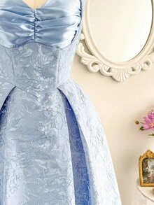 Vintamour Đầm nữ cổ điển thanh lịch, chất liệu satin jacquard họa tiết hoa, phối nhiều mảnh, cổ hình trái tim, đầm dự tiệc, trang phục mùa hè cho nữ, đầm dạ hội, đầm lễ Phục sinh, trang phục mùa xuân cho nữ, đầm xuân cho nữ, quần áo mùa hè, trang phục đi nghỉ mát, đầm dự đám cưới, trang phục đi nghỉ mát cho nữ, đầm cho nữ, đầm chống nắng mùa hè cho nữ, đầm dạ hội cho nữ, đầm corset thanh lịch, đầm tốt nghiệp, đầm sinh nhật. - Màu xanh lam - Xem 5