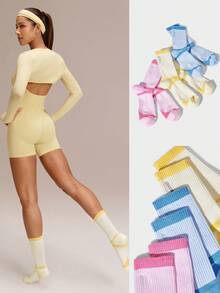 GLOWMODE 3 Pair Big Strides Sweat-Wicking Quick-Dry Arch Support Reflective Embroidered Logo Seamless Socks Running Jogging Training Tennis Daily Active Wear - Multicolor - View 8