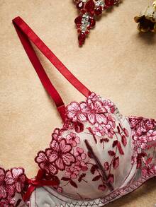 2pcs Set Mesh Embroidery Women Lingerie - Multicolor - View 3