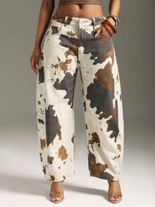 Denimoi 女士带口袋扎染喇叭宽松牛仔裤 - 白色 - 查看 2