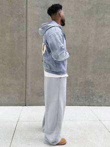 Heavens Edit Hemo, Autumn/Winter "Go With The Flow" Pattern Men's Hoodie Sweatshirt, Slightly Elastic Washed Distressed Cotton Fleece Long Sleeve Zip-Up Jacket, Casual Outdoor Daily Wear Back To School Season - Royal Blue - View 5