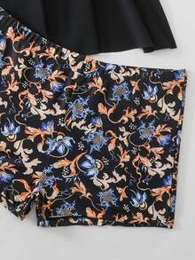 2026Swim Lushoire 成熟时尚优雅黑色复古泳装，佩斯利印花系带，细肩带环饰比基尼上衣和下装两件套 - 黑色 - 查看 7